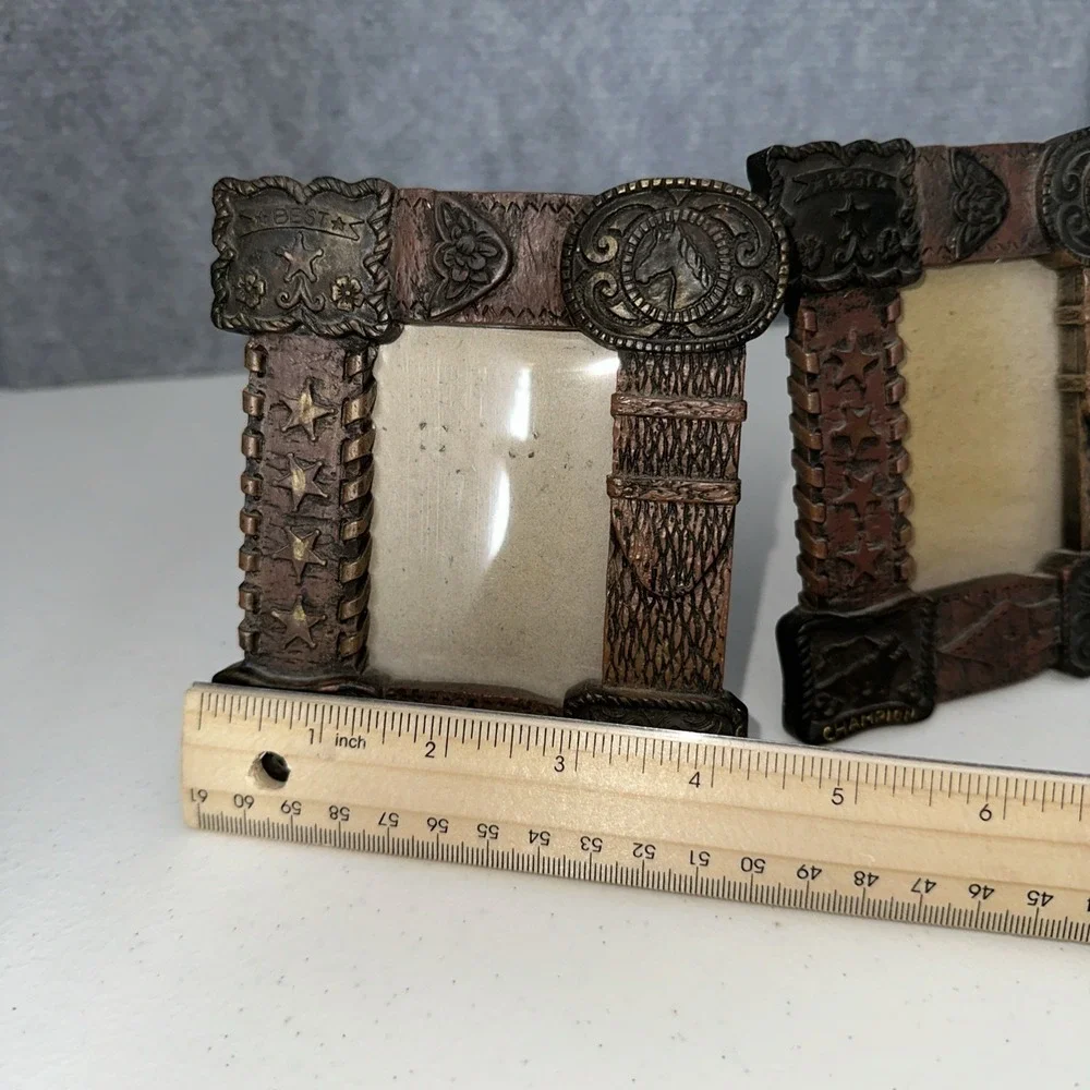 Russ Cowboy Belt Buckle Western Theme 3-D Picture Photo Frame 2.5